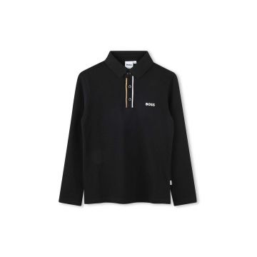 BOSS longsleeve din bumbac pentru copii culoarea negru, neted, J51175