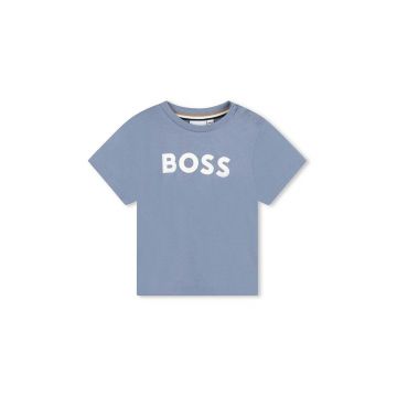 BOSS tricou din bumbac pentru bebelusi culoarea gri, cu imprimeu, J51298