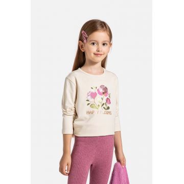 Coccodrillo longsleeve din bumbac pentru copii culoarea bej, MYSTIC NATURE GIRL KIDS