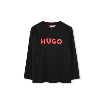 HUGO longsleeve din bumbac pentru copii culoarea negru, cu imprimeu, G00145