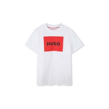 HUGO tricou de bumbac pentru copii culoarea alb, cu imprimeu, G00144