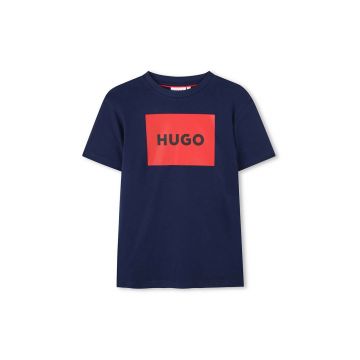 HUGO tricou de bumbac pentru copii culoarea albastru marin, cu imprimeu, G00144