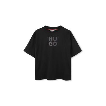 HUGO tricou de bumbac pentru copii culoarea negru, cu imprimeu, G00143