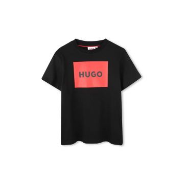 HUGO tricou de bumbac pentru copii culoarea negru, cu imprimeu, G00144