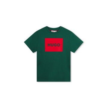 HUGO tricou de bumbac pentru copii culoarea verde, cu imprimeu, G00144