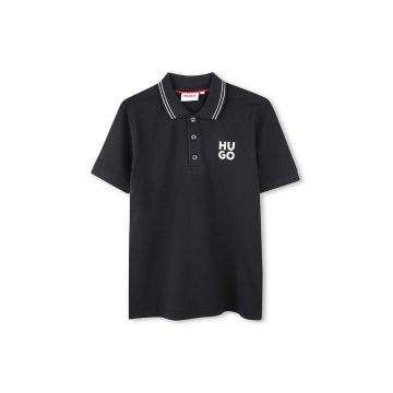 HUGO tricou polo copii culoarea negru, cu imprimeu, G00159