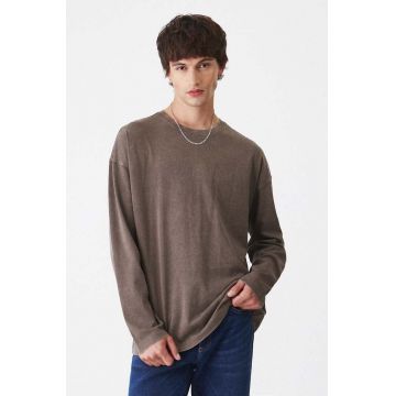 Medicine longsleeve din bumbac barbati, culoarea maro, neted