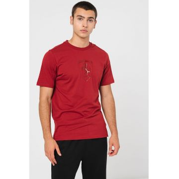 Tricou cu decolteu la baza gatului si imprimeu logo Ferrari Race