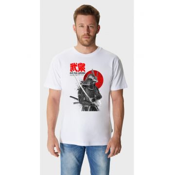 Tricou cu decolteu la baza gatului si imprimeu Samurai