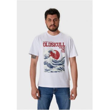 Tricou cu imprimeu si decolteu la baza gatului