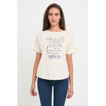 Tricou cu imprimeu text si decolteu rotund