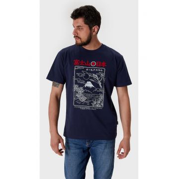 Tricou de bumbac cu imprimeu grafic si decolteu la baza gatului