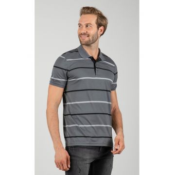 Tricou polo de bumbac cu model in dungi