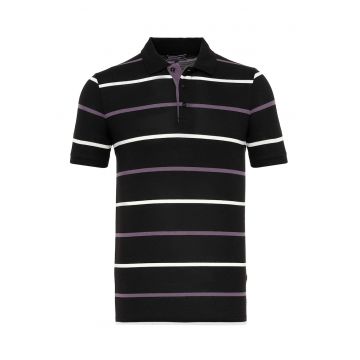 Tricou polo de bumbac cu model in dungi