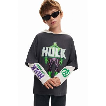 Desigual longsleeve din bumbac pentru copii HULK culoarea gri, cu imprimeu, 24WBTK08