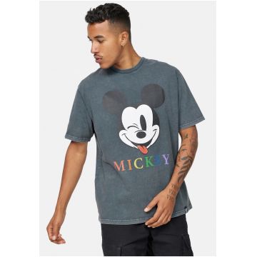 Tricou lejer cu decolteu la baza gatului si imprimeu Mickey Mouse