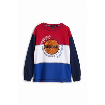 Desigual longsleeve din bumbac pentru copii culoarea albastru marin, cu imprimeu, 24WBTK05