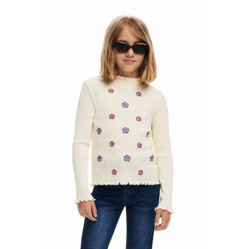 Desigual longsleeve din bumbac pentru copii culoarea bej, cu turtleneck, 24WGTK02