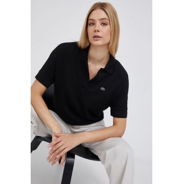 Lacoste tricou femei, culoarea negru, cu guler PF0504-001