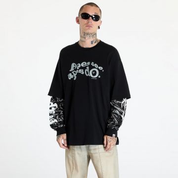 Tricou A BATHING APE Marbling Camo Multi Logo Layered Sleeves Ls Tee Black