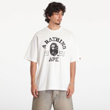 Tricou A BATHING APE Screen Print College Relaxed Fit Short Sleeve Tee Ivory