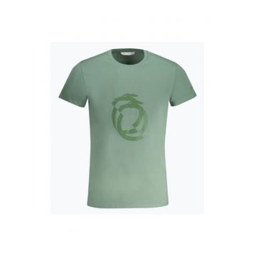 Tricou barbati cu imprimeu cu logo si decolteu la baza gatului - Verde