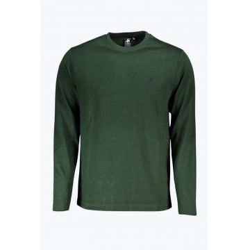 Tricou barbati cu maneca lunga si imprimeu cu logo verde inchis