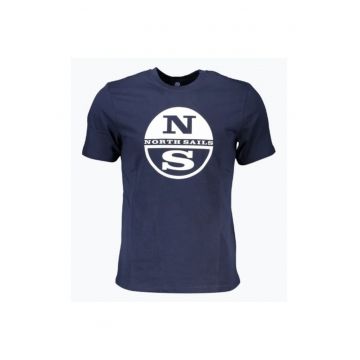 Tricou barbati imprimeu cu logo si croiala Regular fit bleumarin