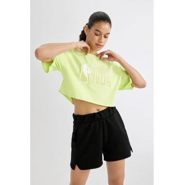 Tricou crop cu maneci cazute