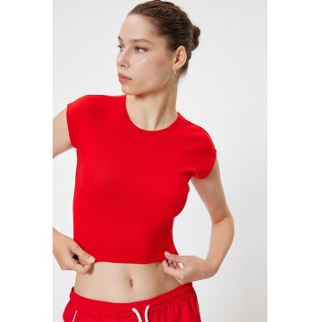 Tricou crop slim fit din amestec de modal