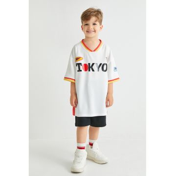 Tricou cu decolteu in V si imprimeu Tokyo