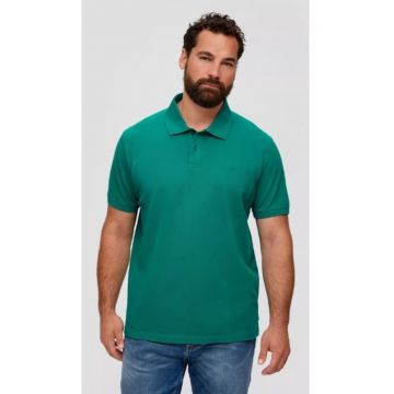 Tricou polo barbati big size cu logo brodat si croiala Regular fit verde inchis