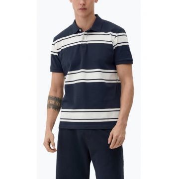 Tricou polo barbati cu imprimeu in dungi - din misco de bumbac si elastan - croiala Regular fit -