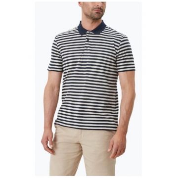 Tricou polo barbati din amestec de bumbac si in - imprimeu in dungi - croiala Regular fit - Crem