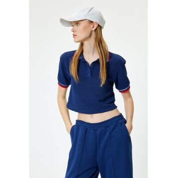 Tricou polo crop texturat