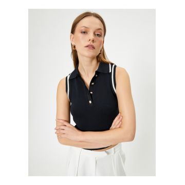 Top crop polo tricotat fin