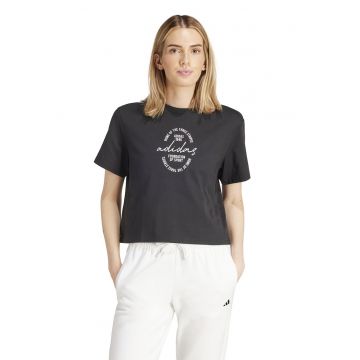 Tricou crop cu imprimeu logo