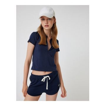 Tricou crop polo cu fermoar