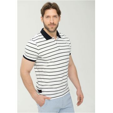 Tricou polo in dungi - Bumbac - Alb/Negru