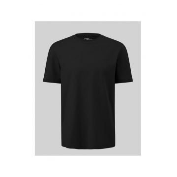 Tricou barbati big size cu decolteu la baza gatului si logo - din bumbac - Negru