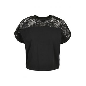 Tricou scurt supradimensionat pentru dama - Negru - TB4359