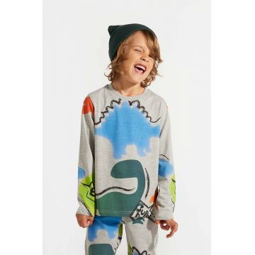 Coccodrillo longsleeve copii culoarea gri, cu imprimeu, DIGITAL BOY KIDS