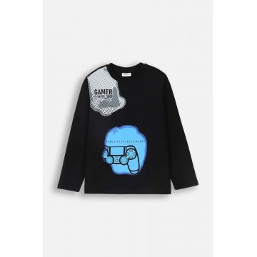 Coccodrillo longsleeve din bumbac pentru copii culoarea negru, cu imprimeu, DIGITAL BOY JUNIOR