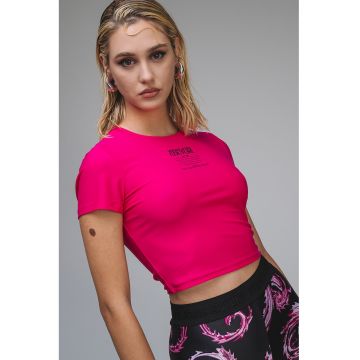 Tricou crop cu imprimeu logo