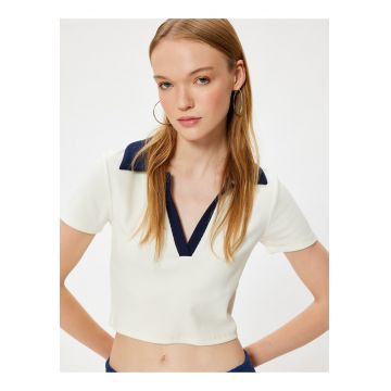 Tricou crop cu guler polo