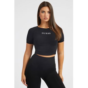 Tricou crop cu imprimeu logo pentru fitness Aline