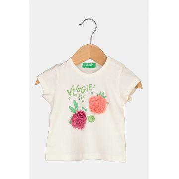 Tricou din bumbac organic cu detalii cu model floral