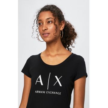 Armani Exchange tricou din bumbac femei, culoarea negru