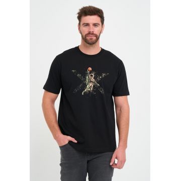 Tricou barbat cu imprimeu astronaut si logo - Negru -