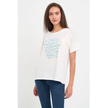 Tricou dama cu maneca scurta si text grafic - Alb